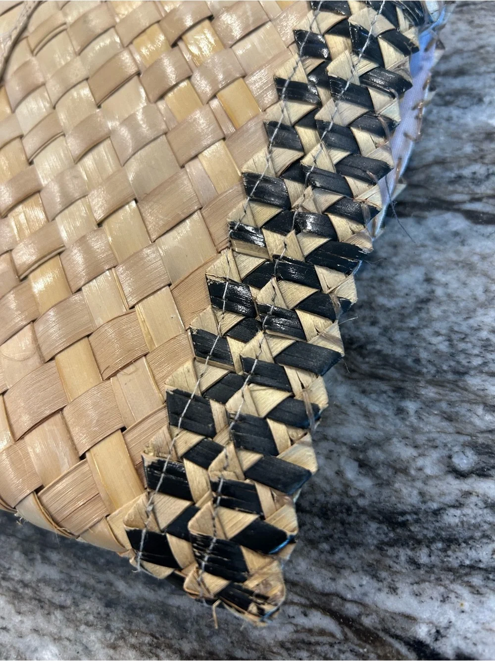 Handwoven Straw Clutch with Black Trim